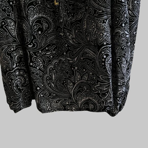 Michael Kors Blouse Womens Medium Black White Cold Shoulder Paisley Floral Print - Picture 9 of 15